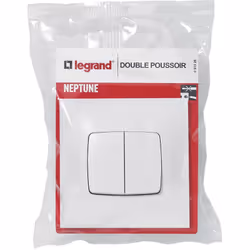 Le double poussoir Neptune de Legrand, en blanc, est une solution compacte pour gérer deux fonctions depuis un seul emplaceme ...