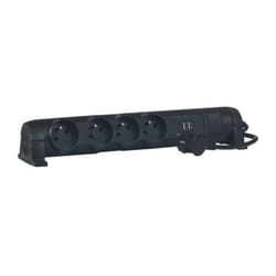 LEGRAND Rallonge multiprise 4x2 P+T 2 chargeurs USB noir