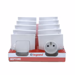 Le lot de 2 interrupteurs ou va-et-vient et 10 prises de courant Neptune, en finition blanche, est une solution pratique et c ...