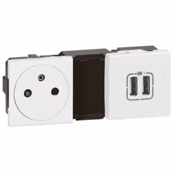 Prise 2P+T 16A + chargeur 2 USB Type-A précablée 5 modules Mosaic - Blanc Pour les bâtiments tertiaires et résidentiels, Mosa ...