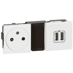 Legrand - Prise 2P+T 16A + chargeur 2 usb Type-A précablee 5 modules - Mosaic - Blanc