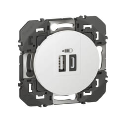 Double chargeur USB DOOXIE 3A finition blanc 1 type-A + 1 type-C - LEGRAND - 600349