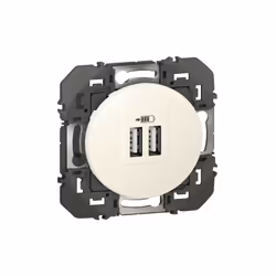 Chargeur double USB Type-A Dooxie blanc, 2,4A, 12W, encastrable, IP20, finition brillante