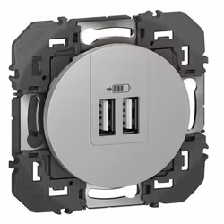 Double prise USB LEGRAND Dooxie alu Peut recharger simultanément 2 équipements : téléphone, smartphone, lecteur MP3 ou MP4, a ...