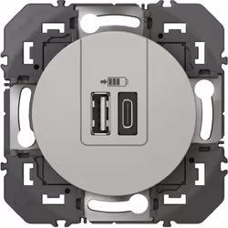 Modernisez vos installations électriques avec la prise double USB Dooxie – Type-A + Type-C finition Aluminium, idéale pour ré ...