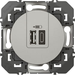 Legrand - Prise double usb Dooxie Type-A + Type-C 3A - Finition Alu