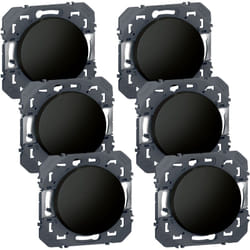 Lot de 6 interrupteurs ou va-et-vient dooxie 10AX 250V finition noir (300452)