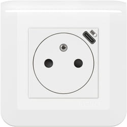Prise avec terre et USB C, LEGRAND Mosaic, blanc