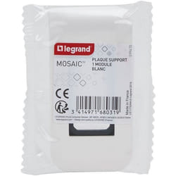 Support et plaque simple 1 module Mosaic, LEGRAND, blanche
