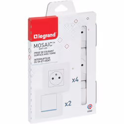 Le lot de 2 va-et-vient Mosaic™Easyled et 4 prises Mosaic™Surface permet de réaliser l'installation électrique complete d'une ...