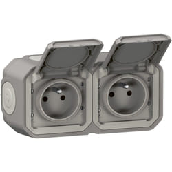 Legrand - Double prise de courant horizontale avec volet Plexo complet saillie - gris