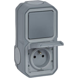 Legrand - Prise de courant avec va-et-vient vertical Plexo complet saillie - gris