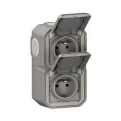 Legrand - Double prise de courant verticale avec volet Plexo complet saillie - Gris