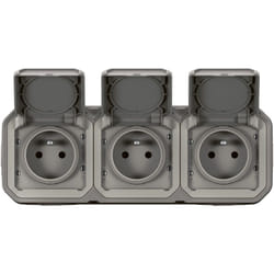 Legrand - Triple prise de courant horizontale avec volet Plexo complet saillie - gris