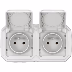 La double prise de courant Plexo complet saillie blanc, proposée par Legrand, est une solution robuste et hygiénique, conçue  ...