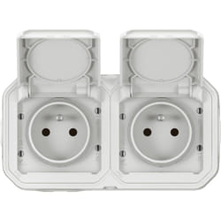 Legrand - Double prise de courant horizontale avec volet Plexo complet saillie - blanc