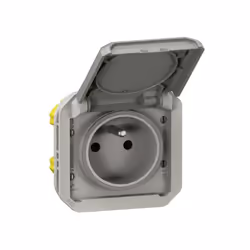 Prise de courant avec terre étanche avec volet Plexo 16A 250V, à équiper d'un boitier pour montage en apparent ou d'une plaqu ...