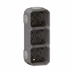 Boîtier 3 postes étanche Plexo pour l'installation en apparent de toutes les fonctions Plexo, équipé de 5 embouts à membrane  ...