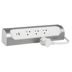 LEGRAND Multiprise FB 3x2P+T corner angle USB A+C 1m 1.5mm² - Alu et blanc