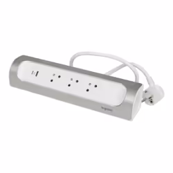 LEGRAND Multiprise FB 3x2P+T corner angle USB A+C 1m 1.5mm² - Alu et blanc