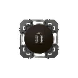 Double chargeur USB Type-A dooxie 3A finition noir mat équipée dun support - à équiper de plaque de finition