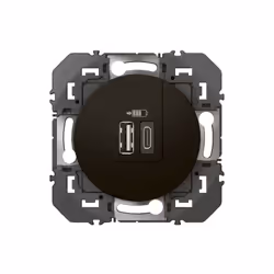 Double chargeur USB 1 Type-A + 1 Type-C dooxie 3A finition noir mat équipée d'un support - à équiper de plaque de finition
