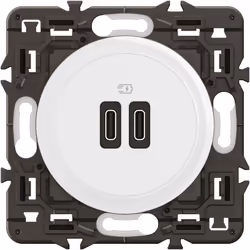 La prise 2 USB Type-C+C Céliane 20W Power Delivery avec enjoliveur blanc et support est la solution de charge moderne et perf ...