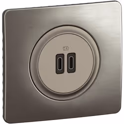 La prise 2 USB Céliane 20W Power Delivery Type-C+C avec enjoliveur Titanium et support est une solution de recharge ultra-per ...