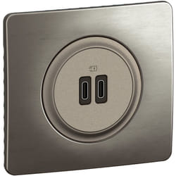 Legrand - Prise 2 usb Céliane 20W Power Delivery Type-C+C - Enjoliveur Titanium et support