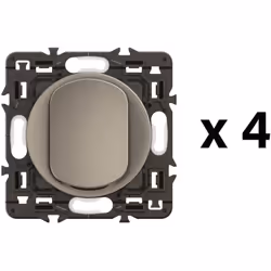 Le lot de 4 interrupteurs ou va-et-vient Céliane 10AX de Legrand, en finition Titanium avec enjoliveurs et supports inclus, e ...