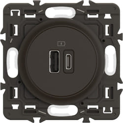 Legrand - Prise double USB A+C Céliane - Noir + support, à équiper d'une plaque
