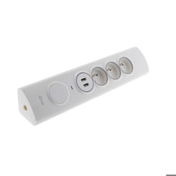Multiprise dangle 3P 16A + 1P 16A latérale + 2 USB parafoudre à câbler - Blanc - Otio