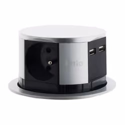 Bloc multiprise encastrable 3 prises 16A 2P+T et 2 USB - Gris - Otio