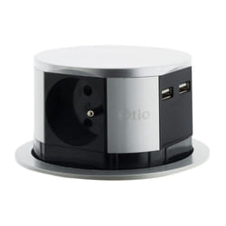 Bloc multiprise encastrable 3 prises 16A 2P+T et 2 USB - Gris - Otio