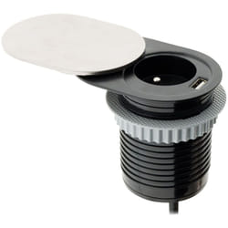 Otio - Bloc prise encastrable + clapet glissière + port usb Silver