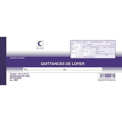Carnet à souche - ELVE - QUITTANCES DE LOYER - 105 x 270 mm - 100 pages - Professionnel