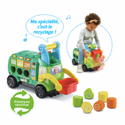 VTech MAXI CAMION POUBELLE RECYCLO'FORMES (PLASTIQUE RÉUTILISÉ)