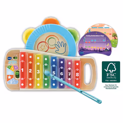 VTech Baby Interaktives Holz-Xylofon mit Tamburin, Ensemble de jouets de musique, Tambourin, Xylophone, 1,5 an(s), AA, 600 g, ...