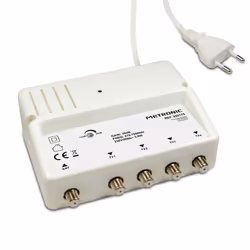 METRONIC 332175 Amplificateur Répartiteur Antenne TV TNT Intérieur Blindé Réglage de Gain 28 dB - 4 Sorties fiche F - Alim Se ...