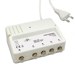 METRONIC 332175 Amplificateur Répartiteur Antenne TV TNT Intérieur Blindé Réglage de Gain 28 dB - 4 Sorties fiche F - Alim Secteur
