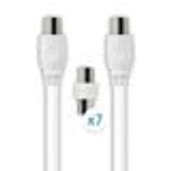 Câble TV coaxial 952 mm mâle/mâle+adaptateurs universels 5 m - blanc
