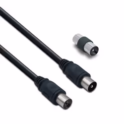 Câble TV coaxial 952 mm mâle/fem.+adaptateur mâle/mâle 2 m - noir