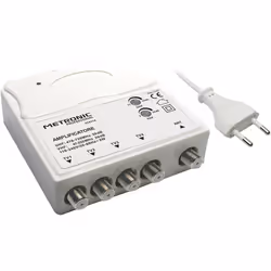 Fréquence UHF 470-790MHz, VHF 47-232MHz. Gain réglable VHF 5-20dB, UHF 13-28bB. Alimentation 230V-50Hz.
