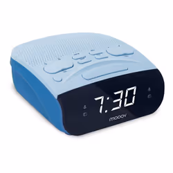 BLEU DOUBLE ALARME FONCTION SLEEP FONCTION SNOOZE Simple et Design Ce radio réveil double alarme a été conçu pour être très s ...