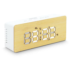Mooov - Réveil Bamboo avec affichage led, température, taux d'humidité et snooze