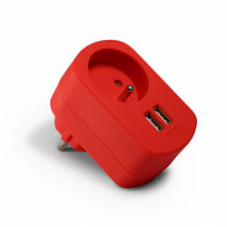 Chargeur secteur 2 usb-a 3,4 a + prise de courant 16 a - rouge - Rouge