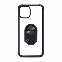 Coque rigide renforcée magnétique avec anneau pour iPhone 12/12 PRO - contour noir Transparent