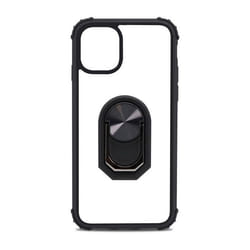 Coque rigide renforcée magnétique avec anneau pour iPhone 12/12 PRO - contour noir Transparent
