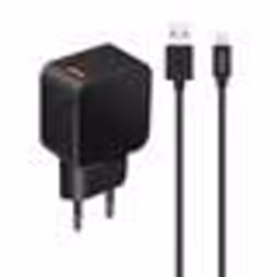 Chargeur secteur 1 USB-A 24A Fast Charge+câble USB-A/micro-USB-100% plastique recyclé 12 m - noir