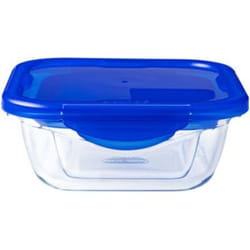 Pyrex Cook & Go rectangular glass food storage container/roaster with airtight and leakproof 4 clip locking lid – oven, freezer and microwave safe - 16x16x6 cm - 0,80L